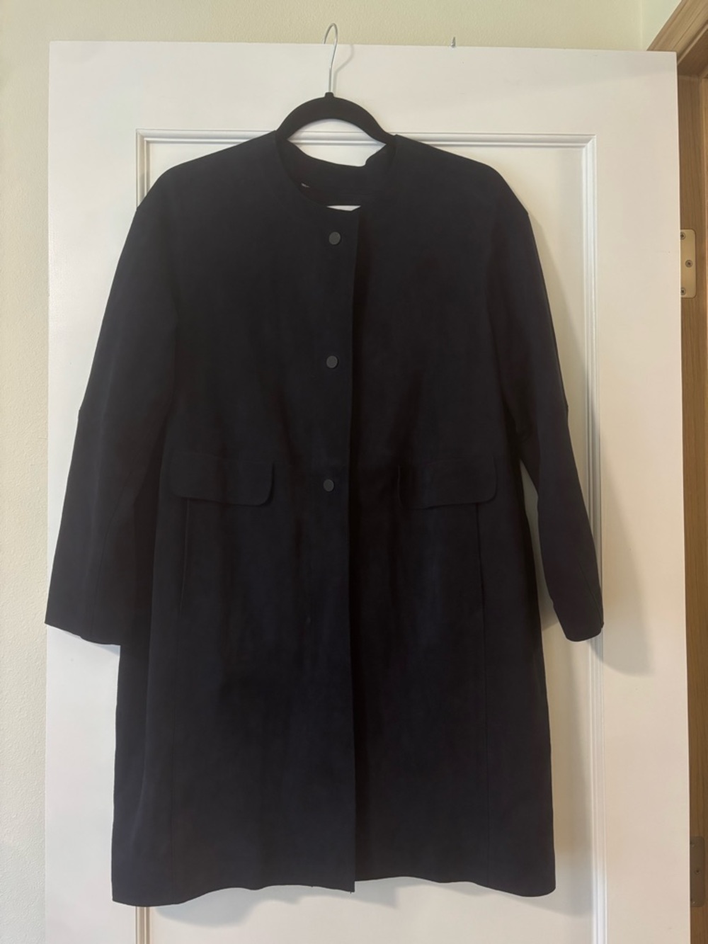Gerard Darel Long Collarless Suede Coat